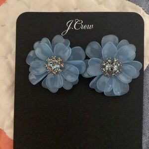 NWT J.Crew blue flower large stud earring blue Crystal gemstone